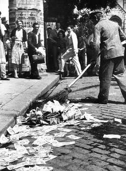 Sweeping up worthless currency: Hungary 1946